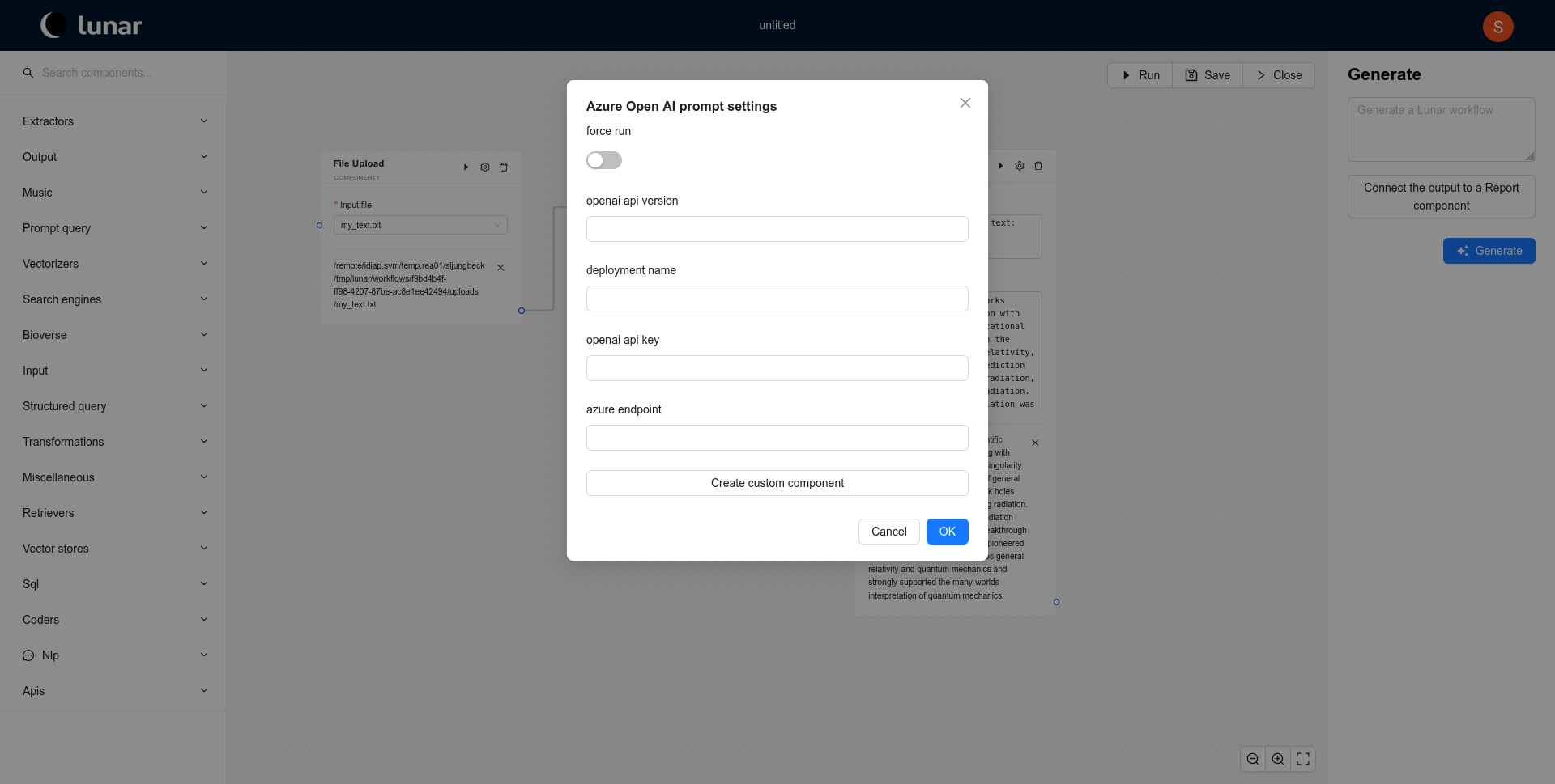 Workflow Component Settings